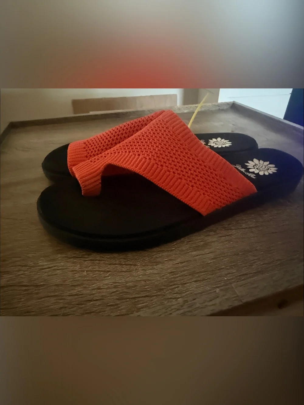 Yellow Box Coral Knit Toe-Post Sandals with Black Footbed - Picture 2 of 3